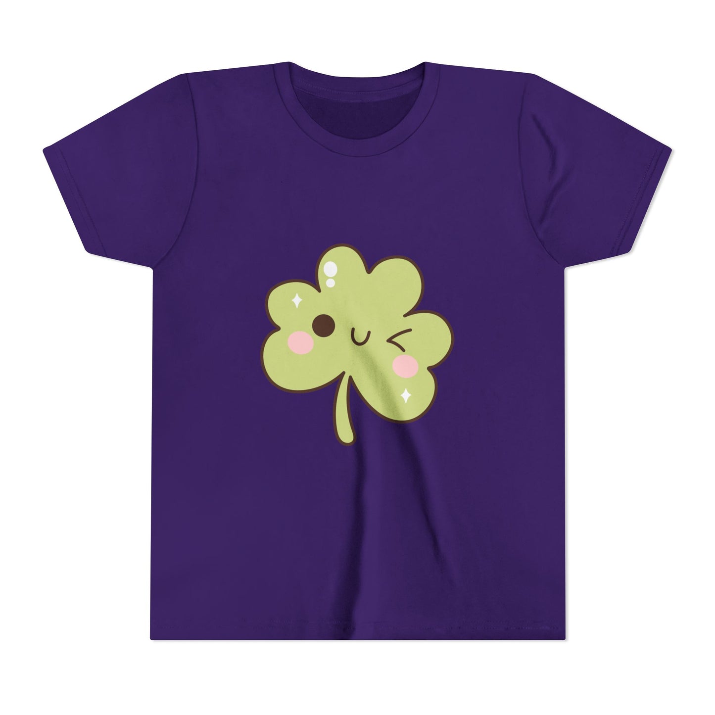 Kawaii Smiling Shamrock Youth Tee | Cute Clover St. Patrick's Day Shirt