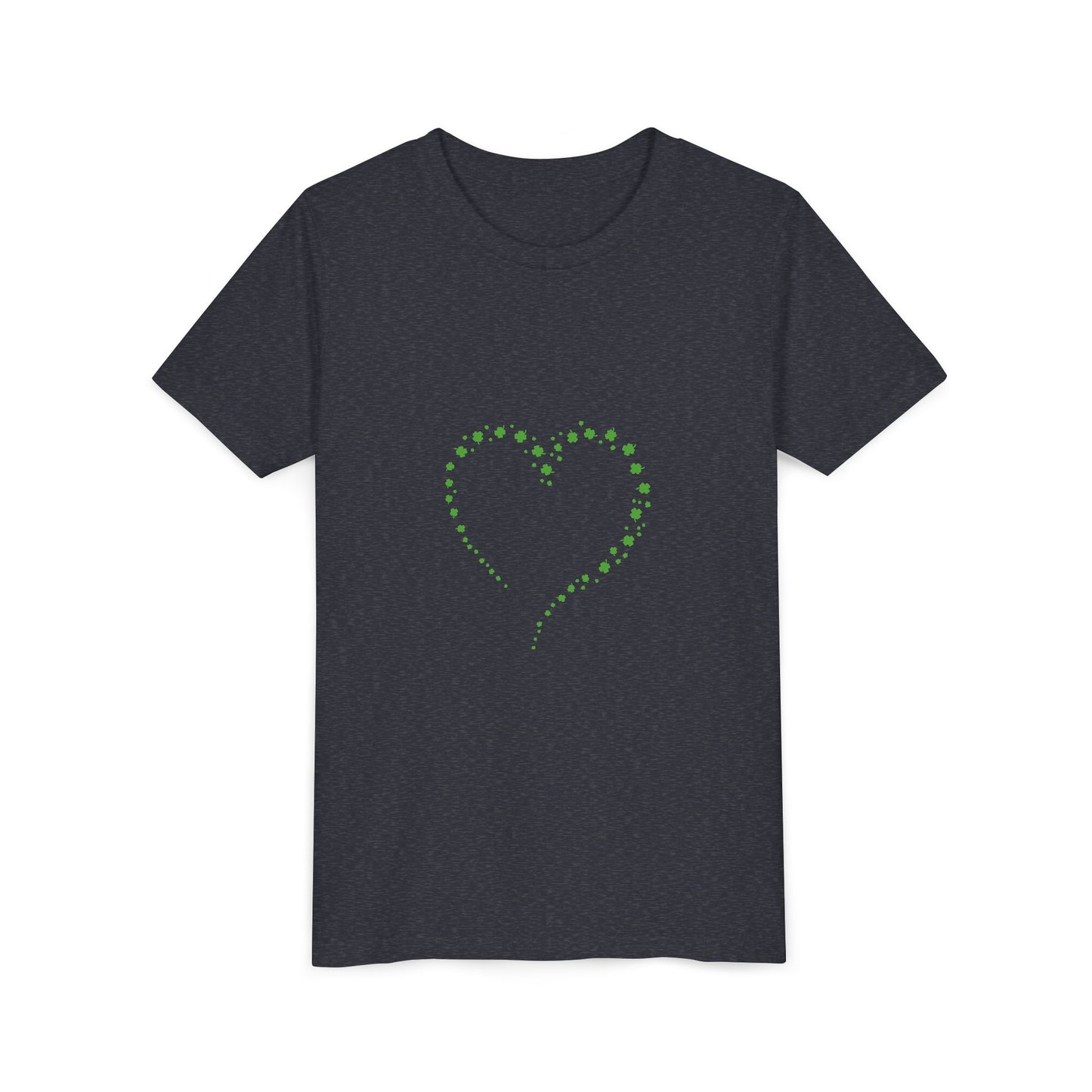 Green Heart Dotted Design Youth Tee | St. Patrick's Day Shamrock Motif