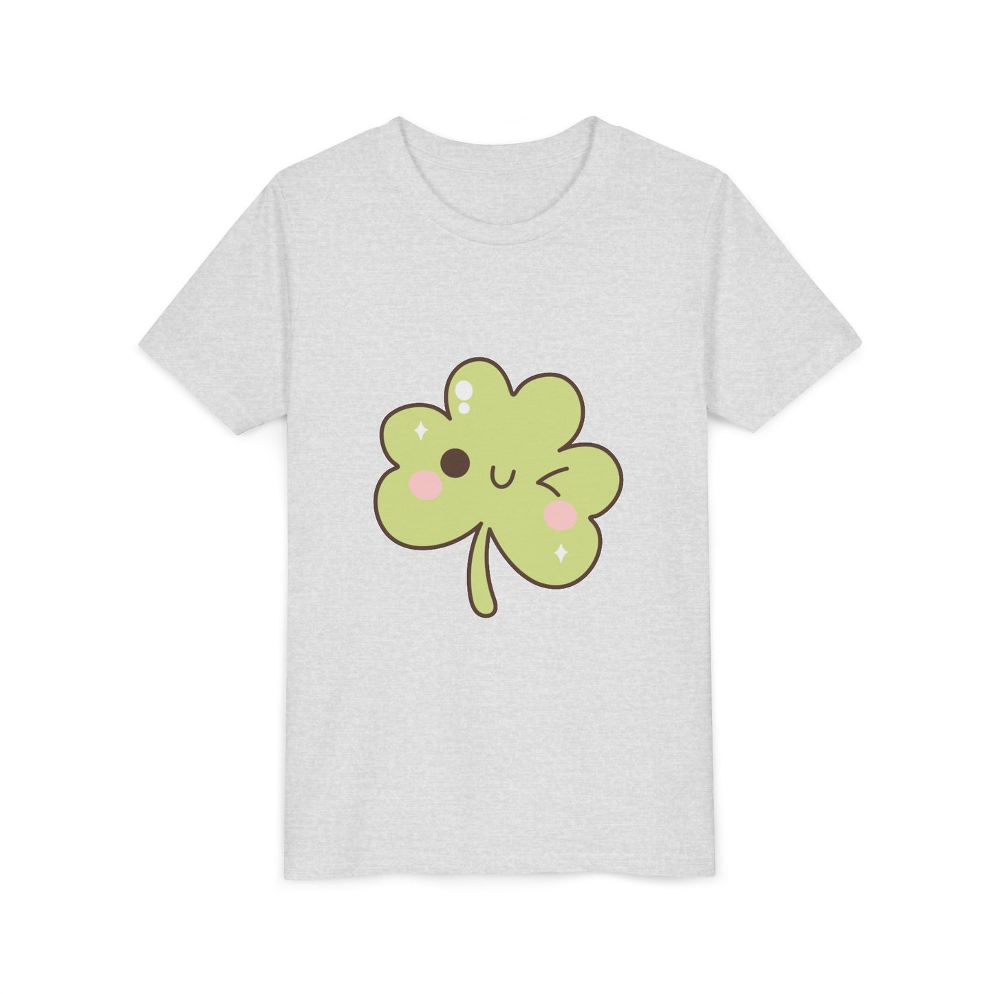 Kawaii Smiling Shamrock Youth Tee | Cute Clover St. Patrick's Day Shirt
